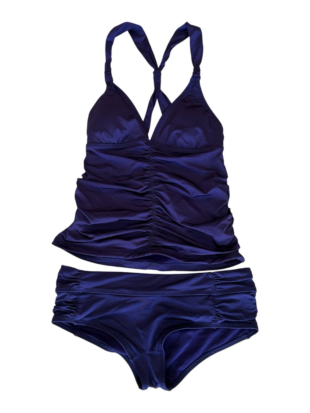 Athleta Purple Shirred Halter Tankini Top and Matching Bottom Swim Set Size XS/S